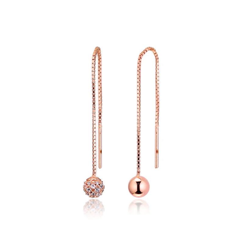 Autumn Rose Polished Pave Bead Drop Earrings 925 Sterling Silver Fine Jewelry