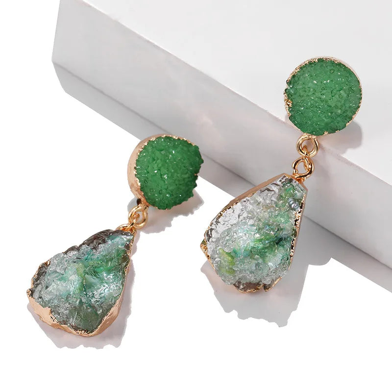 Bohemian Green Druzy Resin ZA Clip-on Earrings for Women