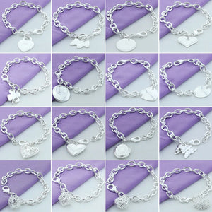 925 Silver Chain Link Bracelet Heart Jewelry