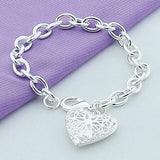 925 Silver Chain Link Bracelet Heart Jewelry