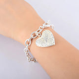 925 Silver Chain Link Bracelet Heart Jewelry