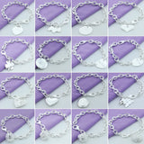 925 Silver Chain Link Bracelet Heart Jewelry
