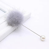 Women's Pearl Brooch Pin with Fur Ball for Lapel - Collar Jewelry