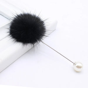 Women's Pearl Brooch Pin with Fur Ball for Lapel - Collar Jewelry