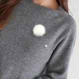 Women's Pearl Brooch Pin with Fur Ball for Lapel - Collar Jewelry