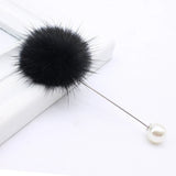 Women's Pearl Brooch Pin with Fur Ball for Lapel - Collar Jewelry