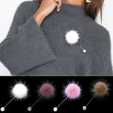Women's Pearl Brooch Pin with Fur Ball for Lapel - Collar Jewelry