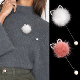 Women's Pearl Brooch Pin with Fur Ball for Lapel - Collar Jewelry