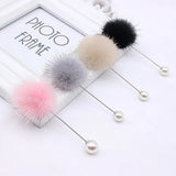 Women's Pearl Brooch Pin with Fur Ball for Lapel - Collar Jewelry