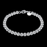 925 Silver 6mm Round Beads Charm Bracelet For Women Lady