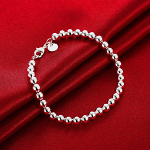925 Silver 6mm Round Beads Charm Bracelet For Women Lady