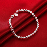 925 Silver 6mm Round Beads Charm Bracelet For Women Lady