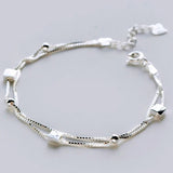 925 Silver Beads Double Box Chains Women Bracelets Jewelry