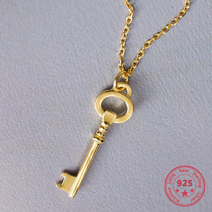 925 Silver Keys Pendant Choker Necklace Women's Jewelry