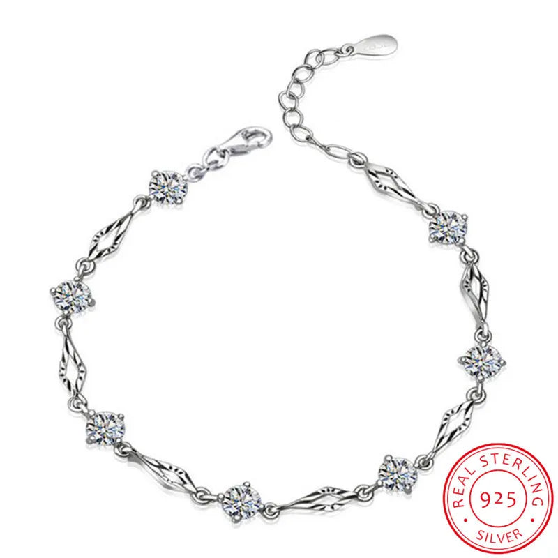 925 Silver Zirconia Bracelet Crystal Fine Jewelry for Women