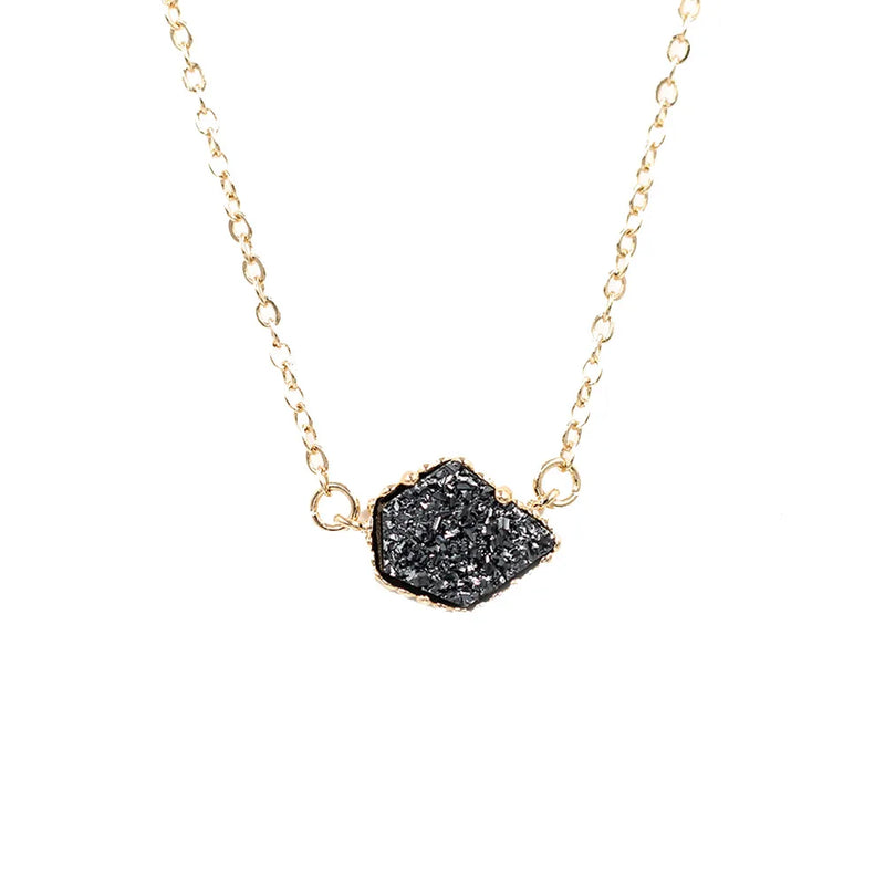 Geometric Resin Plated Druzy Pendant Necklace for Women
