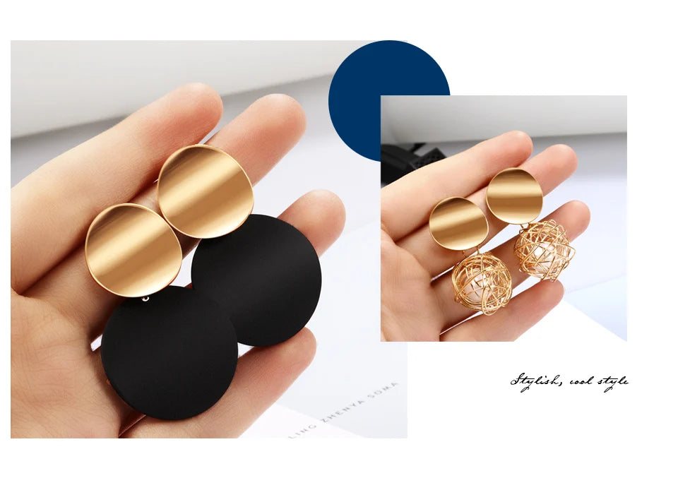 Clip Earrings Golden Round Ball Geometric Design for Women