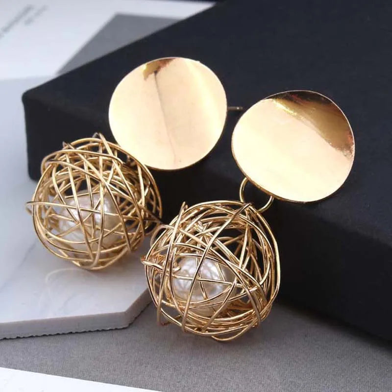 Clip Earrings Golden Round Ball Geometric Design for Women