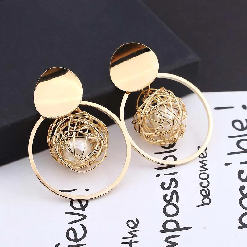 Clip Earrings Golden Round Ball Geometric Design for Women