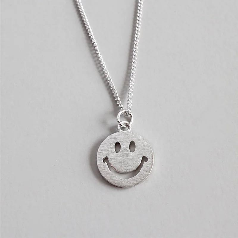 925 Sterling Silver Smile Face Pandent Necklace Jewelry