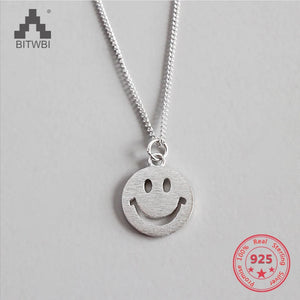 925 Sterling Silver Smile Face Pandent Necklace Jewelry