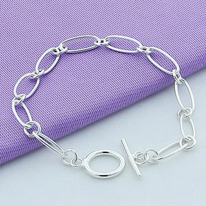 925 Sterling Silver Link Chain Bracelet OT Button