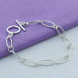 925 Sterling Silver Link Chain Bracelet with OT Button