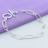 925 Sterling Silver Link Chain Bracelet OT Button