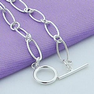 925 Sterling Silver Link Chain Bracelet OT Button