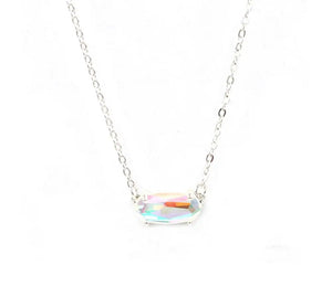 Oval Faceted Dichroic Crystal Stone Pendant Necklace