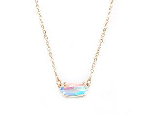 Oval Faceted Dichroic Crystal Stone Pendant Necklace