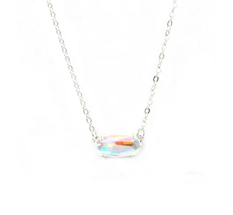 Oval Faceted Dichroic Crystal Stone Pendant Necklace
