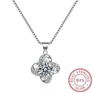 Four Leaf Clover Choker Necklace Flower 925 Silver Pendant Chain Birthday Gift