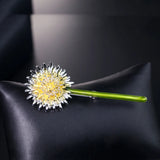 Green Dandelion Flower Enamel Brooches Women Men's Weddings Plants Brooch Pins