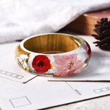 Resin Bangle Bracelet with Real Wood Purple Dried Flower Bohemia Style Bangle
