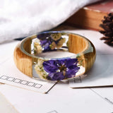 Resin Bangle Bracelet with Real Wood Purple Dried Flower Bohemia Style Bangle