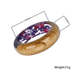 Resin Bangle Bracelet with Real Wood Purple Dried Flower Bohemia Style Bangle