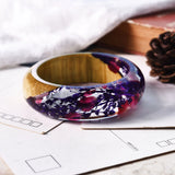 Resin Bangle Bracelet with Real Wood Purple Dried Flower Bohemia Style Bangle