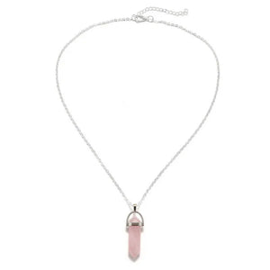 Hexagonal Column Quartz Pink Crystal Necklace Pendant Women Jewelry