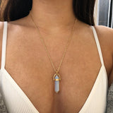 Hexagonal Column Quartz Pink Crystal Necklace Pendant Women Jewelry