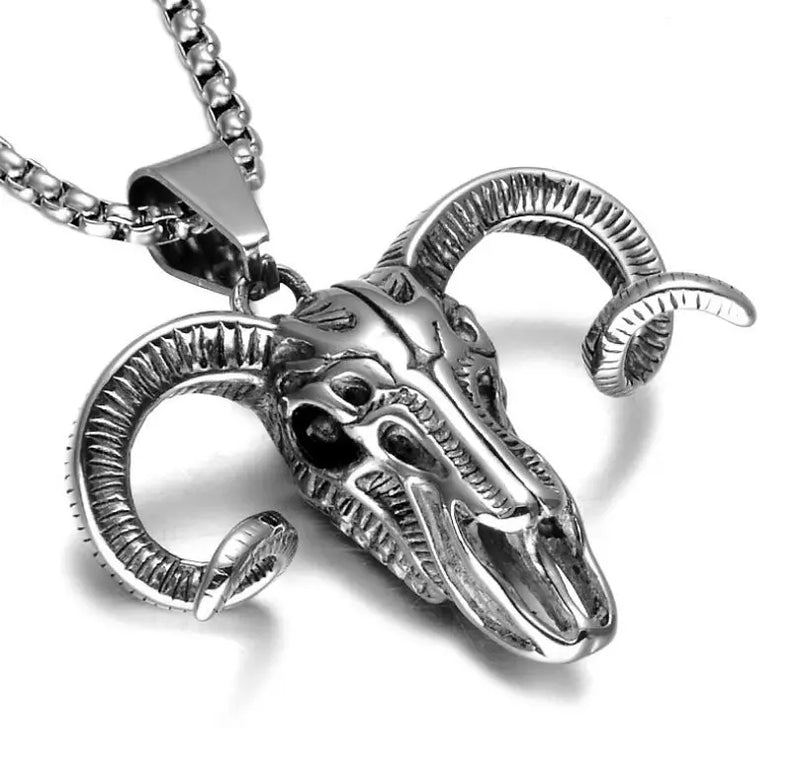 Horn Goat Skull Pendant 316L Stainless Steel Soild Skull Sheep Pendant