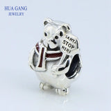 Christmas Polar Bear Charm Red Enamel 925 Sterling Silver
