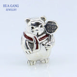 Christmas Polar Bear Charm Red Enamel 925 Sterling Silver