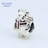 Christmas Polar Bear Charm Red Enamel 925 Sterling Silver