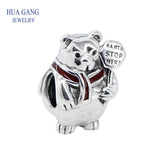 Christmas Polar Bear Charm Red Enamel 925 Sterling Silver