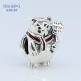 Christmas Polar Bear Charm Red Enamel 925 Sterling Silver