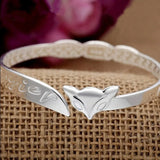 925 Sterling Silver Fox Open Bracelet Bangle Christmas Jewelry