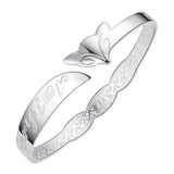 925 Sterling Silver Fox Open Bracelet Bangle Christmas Jewelry