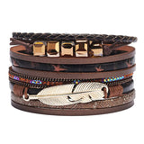 Alloy Feather Leather Bracelet Multicolor Pulseira Senhora