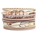 Alloy Feather Leather Bracelet Multicolor Pulseira Senhora